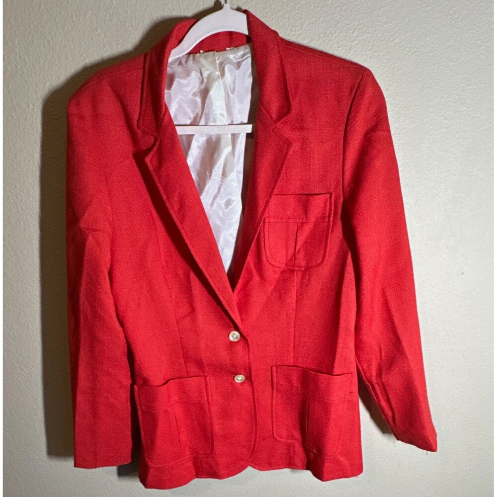 Alison Roberts Women’s Red Button Front Lined Blazer Long Sleeve Solid Size 14